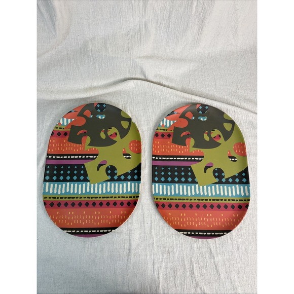 Hd Designs Other - 2- African Ethnic Matte Melamine Oval Serving Platters Tribal 15x10.5" Picnic